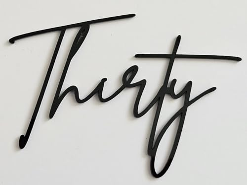 30th Birthday Cake Topper – Thirty Acrylic Number 30 Cake Decoration for Milestone Birthday Party, Elegant Mirror Design (Black)