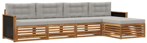 vidaXL Outdoor-Sofagarnitur 5 pcs Natürlich und Hellgrau Polyester, Garten, modernes Outdoor-Sofa, Sitzgruppe für die Terrasse, gemütliche Loungemöbel