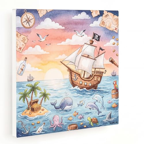 AUROM Bild-Infrarotheizung Piratenschiff – 450 Watt, 60 × 60 cm | Direktdruck in Fotoqualität, made in Germany | randlos | Wand- & Deckenmontage | bis ca. 12 m² | 2,5 cm flach