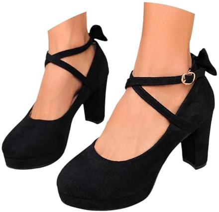 Nuqqichongtian Damen Pumps mit hohem Blockabsatz Party-Schuhe elegant zum Hineinschlüpfen Riemchen High Heel Dirndl Halbschuhe Absatzschuhe Highheels Weite H Keilpumps