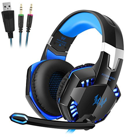 Maudpower G2000 Casque de gaming LED avec micro pour PC Bleu