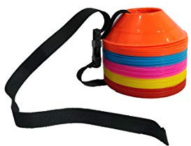 ND Sports Marker-Untertasse, Mini-Kegel, aus Kunststoff, Rot, Rosa, Blau, Weiß, Orange und Gelb, mit Gurt, geeignet für Beweglichkeit, Fußarbeit, Rugby, Fußball und Hockey-Training (50 Stück)