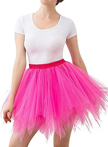 Karneval Damen 80er Puffy Tüllrock Tütü Röcke Tüll Petticoat(MEHRWEG), Rose, S-L