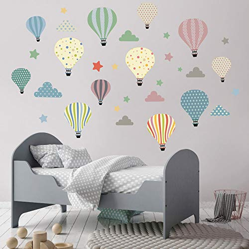 kina - UVB00449 Wandaufkleber für Kinderzimmer gedruckt auf transparentem PVC Dekoration Heißluftballons Kinderzimmerwand - Messen 130x30 cm