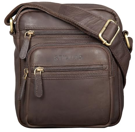STILORD Fabian Umhängetasche Leder Klein 9,7 Zoll Tablettasche für Herren Damen Leder Vintage Schultertasche DIN A5 Crossbody Bag Echtleder Farbe:matt - Dunkelbraun