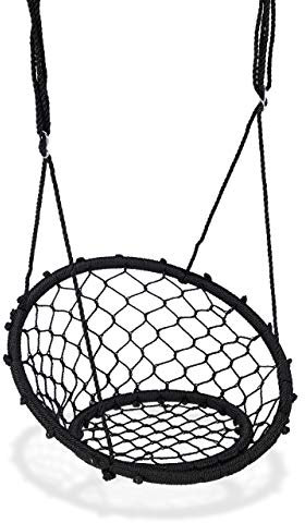 Relaxdays Korbschaukel, Kinder und Erwachsene, Hängeschaukel mit Sitzlehne, 150 kg, Outdoor, Ø75cm, verstellbar, schwarz