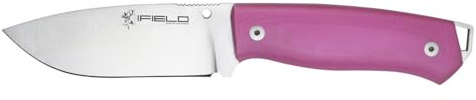 iFIELD Cuchillo Outdoor Supervivencia deportivo Workout EL29111, hoja de 10,5 cm MOVA, mango micarta rosa, con funda de cuero beige, herramienta de camping para pesca, caza, actividad deportiva