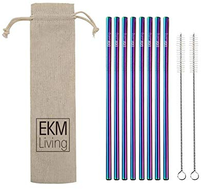 EKM Living Edelstahl Strohhalme 8er Set Rainbow gerade GmbH, Trinkhalme, bruchfest, wiederverwendbar, spülmaschinengeeignet, plastikfrei (Rainbow gerade, 8)