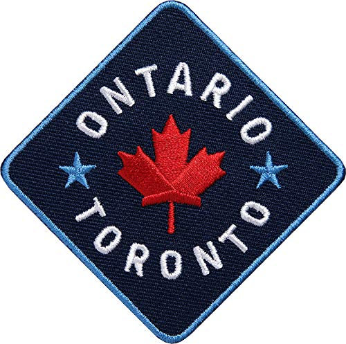 2 x Canada Ontario Toronto Aufnäher gestickt 75 mm/Kanada Ahorn Patch Aufbügler Sticker Flicken Bügelbild Bügelflicken Fahne Flagge Flagg/Patches zum Aufnähen oder Aufbügeln/Reiseführer Karte
