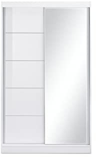 MOEBLO Kleiderschrank Schwebetürenschrank mit Spiegel 2-türig Schrank mit Einlegeböden und Kleiderstange Gaderobe Schiebtüren BxHxT 120x200x61 NOAH05 (Weiß)