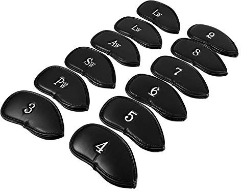 Club Head Cover Iron Head Cover 12 Pieces PU Leather Black Iron Club Head Cover