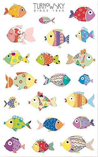 bsb Sticker - Aufkleber Turnowsky Kollektion mit bunten Fischen - kleine selbstklebende Einzelsticker - in 7,8 x 12,5 cm - zum Verzieren und Dekorieren
