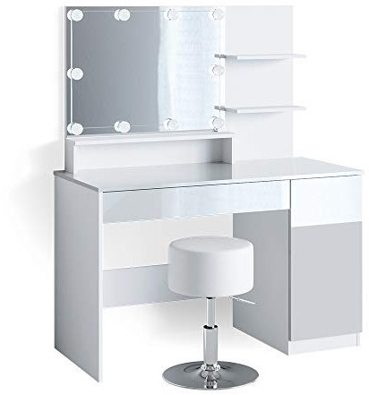 Vicco Schminktisch Elisa, Weiß, 120 cm mit LED Beleuchtung und Hocker