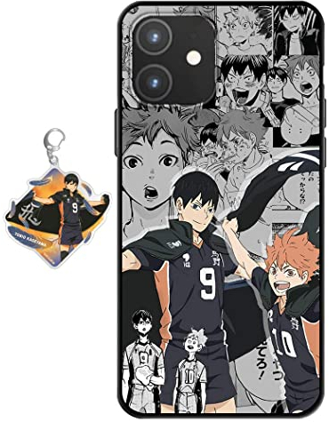 Staremeplz Hülle für iPhone 12 Mini Anime Handyhülle [Mit Schlüsselbund] Cartoons Volleyball Junior Silikon Sanft Bumper Case Hülle für iPhone 12 Mini