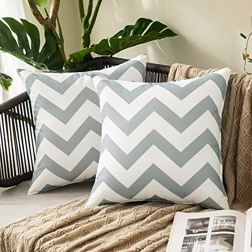 MIULEE 2er Set Outdoor Kissenbezüge Wellen Gestreift Kissenbezug wasserdichte Kissenhülle Dekokissen Sofakissen Dekorativ Couchkissen Bezug für Sofa Wohnzimmer Balkon Garten 40x40 cm Dunkelgrau