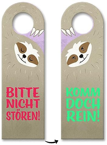 Türhänger mit süßem Faultier - Bitte nicht stören oder Komm doch rein für Kinder vor das Kinderzimmer damit Eltern nicht stören mit niedlichem Faultier und drehbarem Wendemotiv
