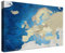 LANA KK - Luxus Pinnwand Europakarte - Meerestiefe - Deutsch - in 100 x 70 cm, stabile Rückwand zum Pinnen inkl. Starterkit - Leinwand-Kunstdruck Wandbild Landkarte XXL