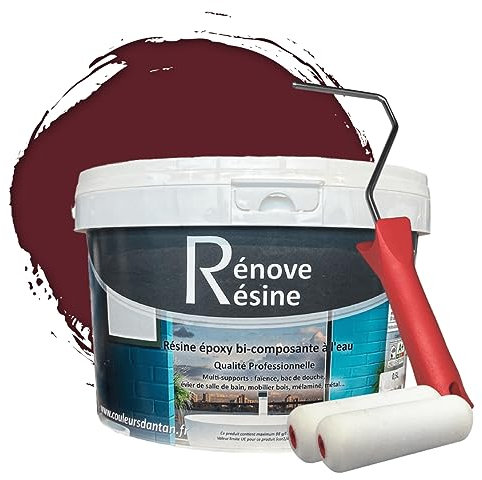 COULEURS D ANTAN Peinture Résine multisupport Intérieur pour Faïence, Carrelage, Douche, Baignoire 5m² - RAL 3005 Rouge vin + Kit d'application OFFERT