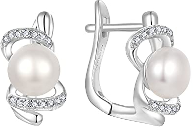 JO WISDOM Damen Ohrringe Creolen Hängende Unendlichkeit Silber 925,Perlenohrringe mit 3A Zirkonia mit 7mm Süßwasserperle,Schmuck für Frauen