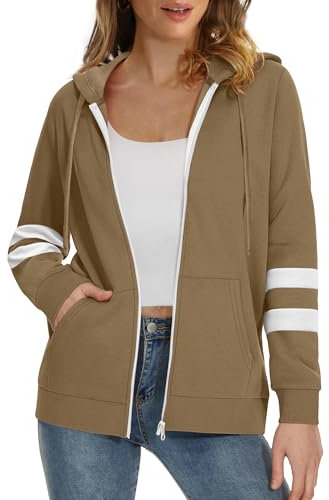 Bofell Damenmode Hoodies für Frauen Zip Up Sweatshirts Jacken Trending Now 2023, 4-khaki, L