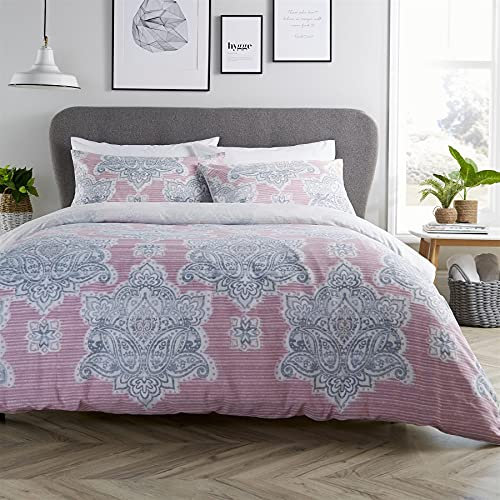 Olivia Rocco Empire Damask Duvet Cover Set Modern Print Cotton Rich Easy Care Soft Quilt Covers Reversible Premium Bedding Bed Linen Sets With Pillowcase, Double Blush Pink