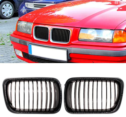 HZYCKJ Front Kühlergrille für BMW E36 3 Series 318i 323i 325i 320i 328i M3 97 98 99 Kühlergrill Haube Nierengrill Glänzend Schwarz ABS Front Einzellamelle