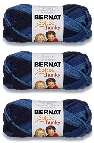 Bernat Softee Chunky Yarn Super Bulky #6, Denim Ombre, 3 Skeins