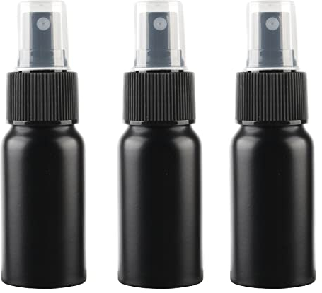 ZEOABSY Pack of 3 Empty 30ml Black Aluminium Spray Bottle Refillable Aluminum Bottles with Black Fine Mist Sprayer Metal Spray Bottles for Perfume Hair Garden Travel, Funnel