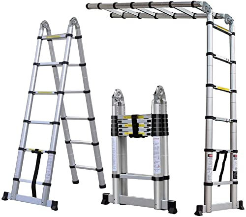 Scala Telescopica in Alluminio 3,8M, Multifunzione Scala Pieghevole Scaletta Allungabile 12 Gradini, Carico Massimo 150 kg, Antiscivolo Scale per Lavoro all'aperto/Manutenzione Domestica