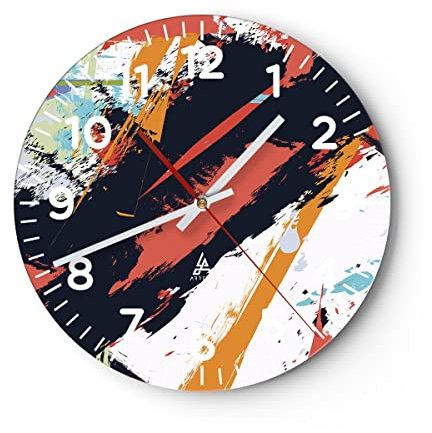 Modern Wanduhr Abstraktion Graffiti Modern 30x30cm Rund Klein Wand Uhr Glas Analog Zimmeruhren Küche Büro Wohnzimmer Glasuhr Wall Clock Dekoration Design Wanddekoration Küchenuhr C4AR30x30-4257