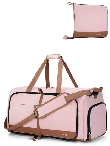 Lekesky Large Foldable Travel Duffe Bag - 80L Waterproof Holdall Luggage Bag with Shoes Compartment, Weekend Overnight Sports Bag for Women and Men(Pink, 72 * 33 * 34cm)