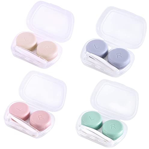 DAWOOWF Contact Lens Case,4 Pack Mini Contact Lens Cases with Screw Caps, Travel Contact Lens Holder, Suitable for Travel Contact Lens Cases., Beige Blue Green Orange, Beauty Case