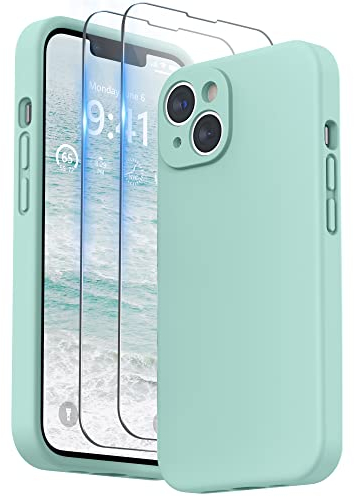 SURPHY Compatible with iPhone 14 Case with Screen Protector, Liquid Silicone Protection for Each Lens Shockproof Thickened Rubber Cover for iPhone 14 6.1 inch 2022, Mint Green