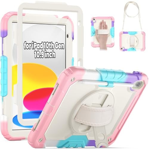 SEYMAC Hülle für iPad (A16) 11./10. Generation 11/10,9 Zoll 2025/2022, Stoßfeste für iPad 10 Generation Hülle mit Displayschutz, 360° Drehbare Ständer/Handschlaufe, Schultergurt, Stifthalter, Rosa