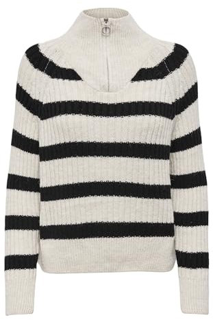 ONLY Gestreifter Basic Strickpullover Stehkragen mit Reißverschluss Langarm Pullover Regular Fit ONLLEISE, Farben:Schwarz,Größe Damen:XS