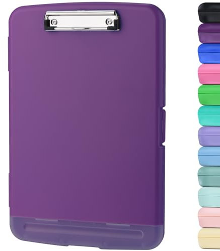 ZCZN Plastic Clipboard with Storage, A4 Clipboard Folder with Separate Pen Holder, Aubergine
