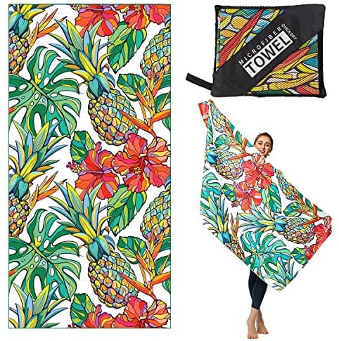 MEQUER Microfibre Beach Towel, Beach Towels For Adults, 71x32 Large Quick Dry Sand Free Beach Towel, Lightweight Swimming Towel for Travel, Beach, Pool, Gym, Camping (Pineapple)