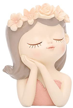 Luckxing 1 Stück Mädchen Gesicht Blumentopf, Sukkulenten Harz Gesicht Blumentopf, Kaktus Töpfe Mädchen Gesicht Blumentopf Harz Kopf Pflanztopf Garten Ornamente Für Zuhause Indoor Bürodekoration