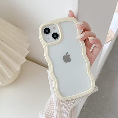 QLTYPRI Compatible with iPhone 12/iPhone 12 Pro Case, Cute Curly Wave Frame Clear Case for Girls Women, Transparent Soft TPU Bumper Shockproof Protective Cover for iPhone 12/12 Pro - Yellow