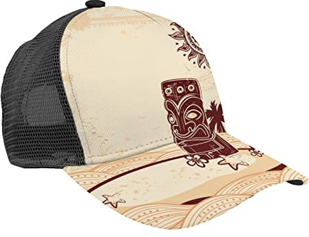 KJHBVND Baseballkappe für Männer und Frauen, Sommer Mesh Schwarz Vintage Tiki Hawaii Palm Beach Verstellbare Papa Trucker Cap Snapback Hüte, Schwarz , One size