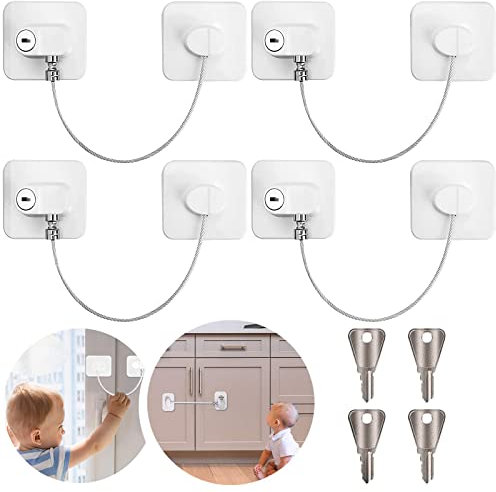 4 Stück Kühlschrank Schloss, Kindersicherung für Schrank und Schubladen,Sicherung für Kühlschrank,Fenster Sicherungen Kinder Ohne Bohren für Kühlschrank, Tür Schränke, Fenster, Weiß