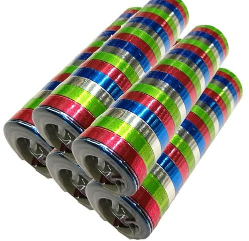 Luftschlangen Papier bunt Party Deko Geburtstag Hochzeit Set holografisch, Stück:5 Stück, Luftschlangen:Bunt Metallic