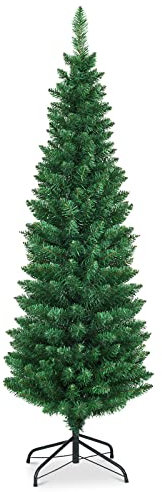 SOARS Sapin de Noel Artificiel, Sapin de Noel Mince en PVC de Qualité, Cadre à Charnière avec Base Métallique Robuste, 400 Branches, sans Lumière, pour Maison, Bureau, Magasins, Vert (180cm)