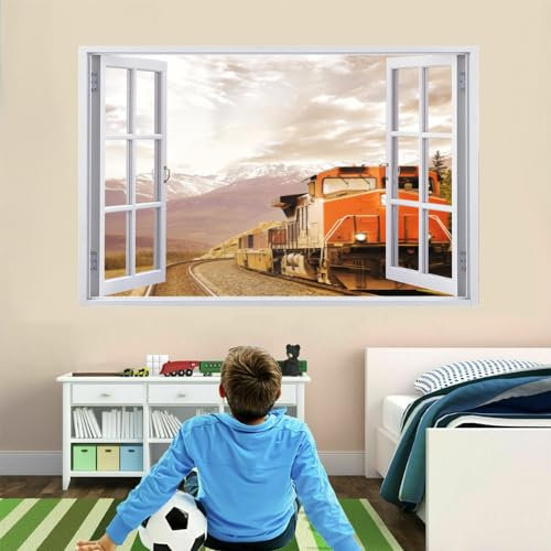 Wandsticker 3D Durchbruch Retro-Zug Wandtattoo kinderzimmer Deko Berglandschaft Wandaufkleber Selbstklebend Wandbild für Junge Mädchen Teenager Zimmer Wohnzimmer Schlafzimmer 120x80cm