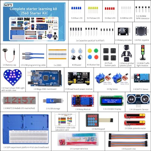 GeeekPi Mega 2560 Ultimate Starter Kit, Compatible with Arduino IDE, Complete Electronics Project Kit with Tutorial, Include Mega 2560 Microcontroller Board and Many Electronic Accessories
