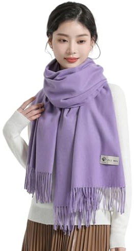 Jalach Schal mit Quasten/Fransen warm Herbst Winter Einfarbig Pashmina Schals Kaschmir Stolen 200 x 70 cm für Damen Herren (Lavendel Lila)