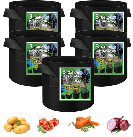 LITLANDSTAR Lot de 5 pots de fleurs en tissu non tissé respirant de 10 litres pour intérieur et extérieur pour légumes/fleurs/plantes/fruits Noir