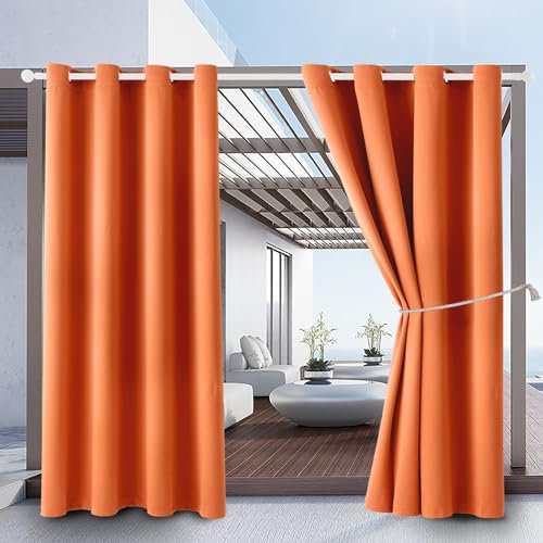 Vorhänge für den Innen- und Außenbereich, wetterbeständige Fensterpaneele, Privatsphäre, wärmeisoliert, für Veranda, Pergola, Garten, 132 x 108 cm (B x L), Orange, 2 Paneele