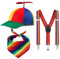 SIEBOLD 3 Stücke Propeller mütze,Helikopter Cap,Regenbogen Bandana,Verstellbare elastische Y-Rücken Hosenträger und Regenbogen Halstuch for Cosplay Costume Partymütze Supplies Trick Party Favors