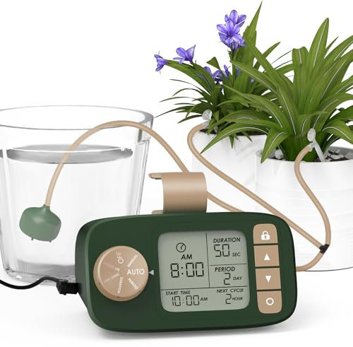 PIOMATIC Sistema di irrigazione automatico per 15 piante in vaso, dispositivi di irrigazione fai da te, sistema di irrigazione a goccia con timer programmabile per 30 giorni, display a LED e